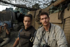 'Restrepo' film directors Sebastian Junger (left) and Tim Hetherington (right) at the Restrepo outpost in the Korengal Valley, Afghanistan. Junger and Hetherington jointly directed, filmed and produced the movie 'Restrepo' from June 2007 to January 2010. Korengal Valley, Afghanistan. September 2007. Photo credit: ©Tim Hetherington, www.timhetherington.com