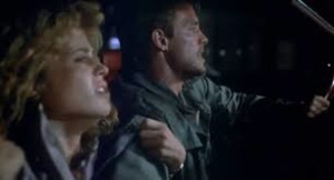 Linda Hamilton and Michael Biehn on the run in "The Terminator"